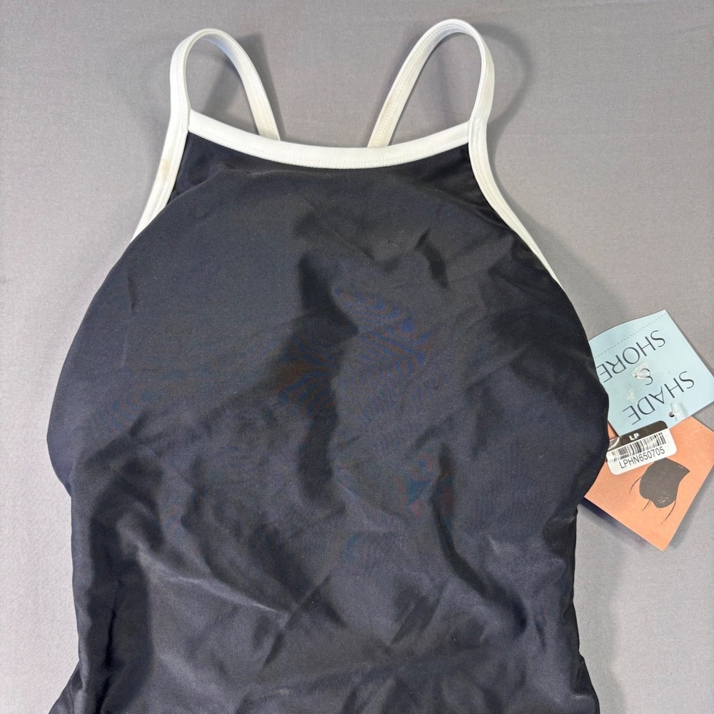 New Shade & Shore Womens XS One Piece Back Criss Cross Swimsuit‎ Black White - Picture 2 of 6